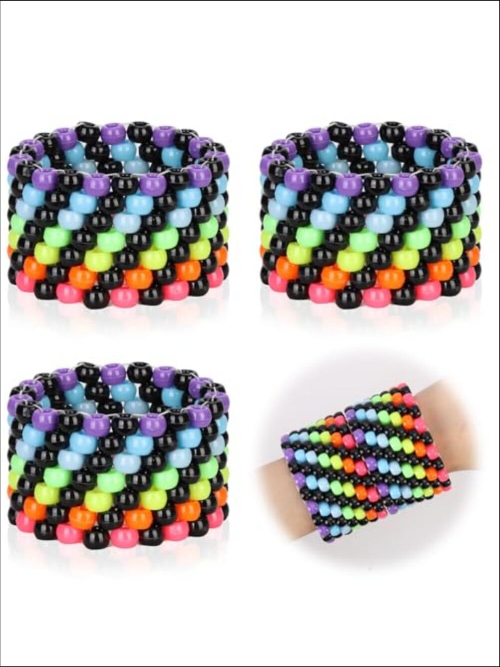 6 Pc Multi-Layer Beaded Stretch Bracelets Rave Kandi Cuff Set Festival Jewelry